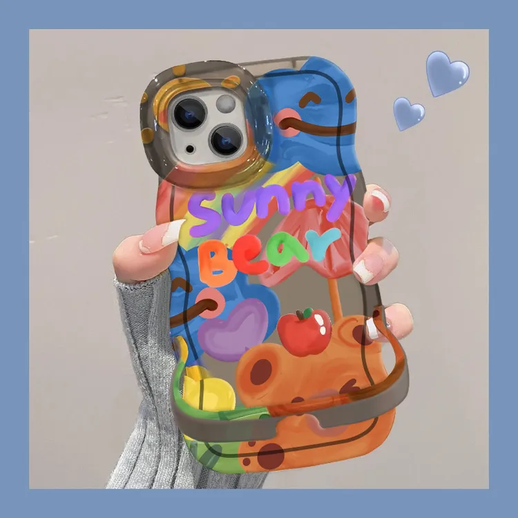 欧克里里满屏涂鸦熊适用iPhone16/15promax双支架手机壳苹果13/14