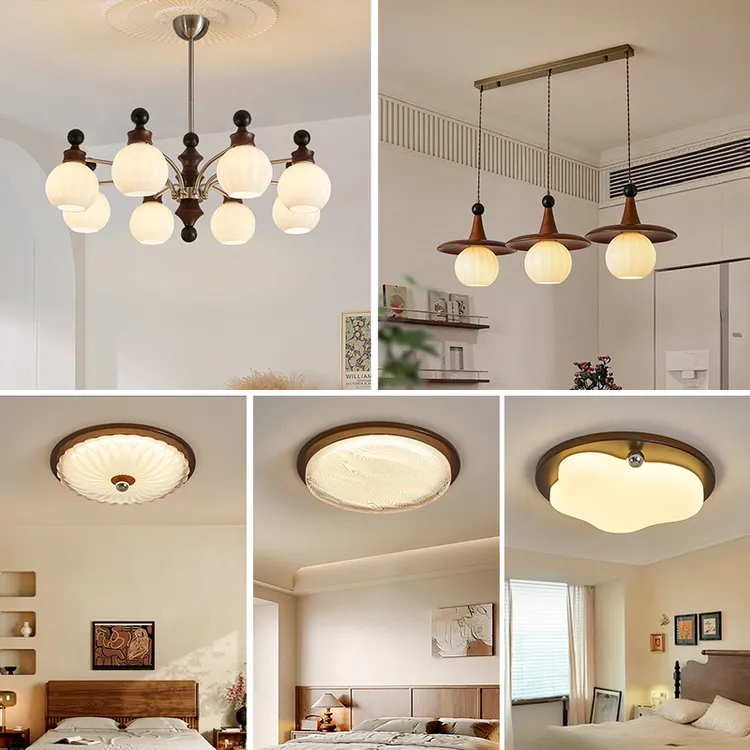 法式中古餐厅吊灯南洋复古风胡桃木纹餐厅卧室主灯新中式复古灯具