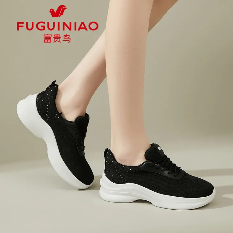 富贵鸟厚底运动鞋女2025新款春夏软底透气网面跑步鞋中老年休闲鞋