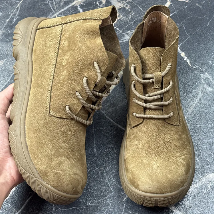 中帮宽头工装马丁靴男2025秋冬头层牛皮软皮软底真皮系带高帮皮鞋