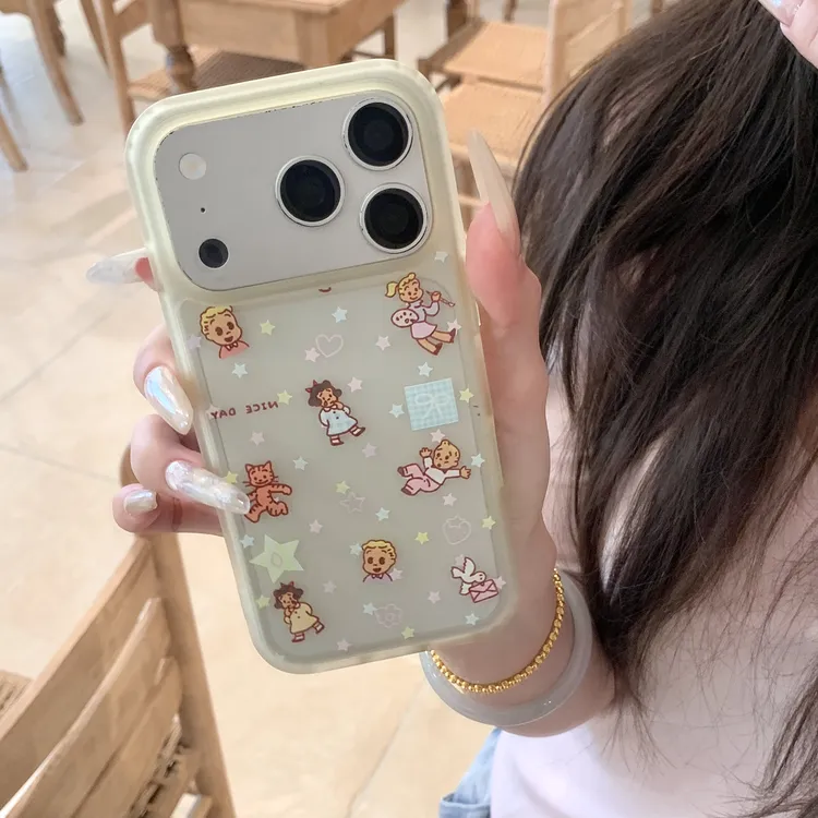 肤感卡通ins原田治插画透黄色适用iPhone17ProMax16苹果15手机壳