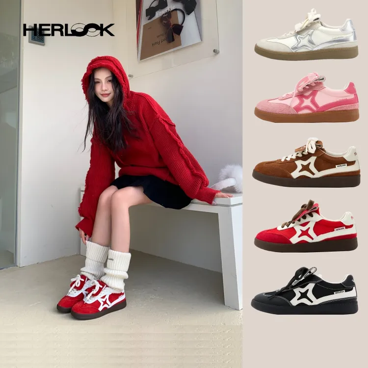 【直播专享】HERLOOK星星德训鞋女美式复古运动百搭秋冬真皮欧若风鞋子