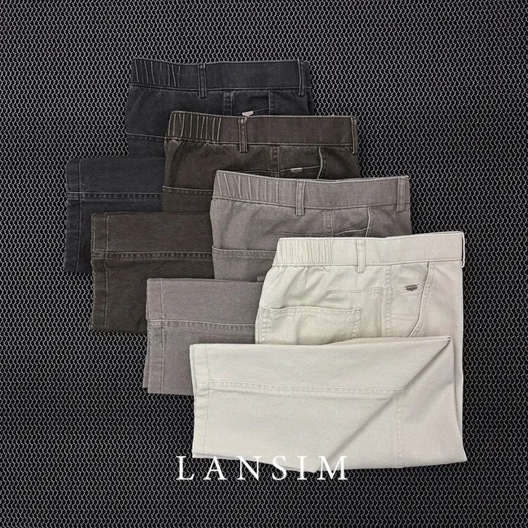  LANSIM·秋冬款纯棉复古水洗牛仔裤男士修身直筒松紧腰休闲长裤