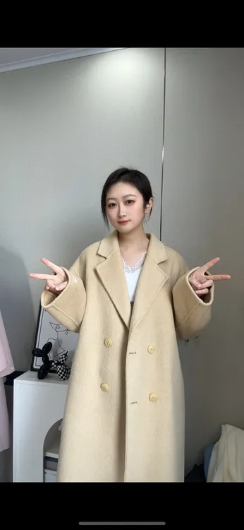 (杏子定制）韩版宽松显瘦四粒扣气质经典双面羊毛长款大衣