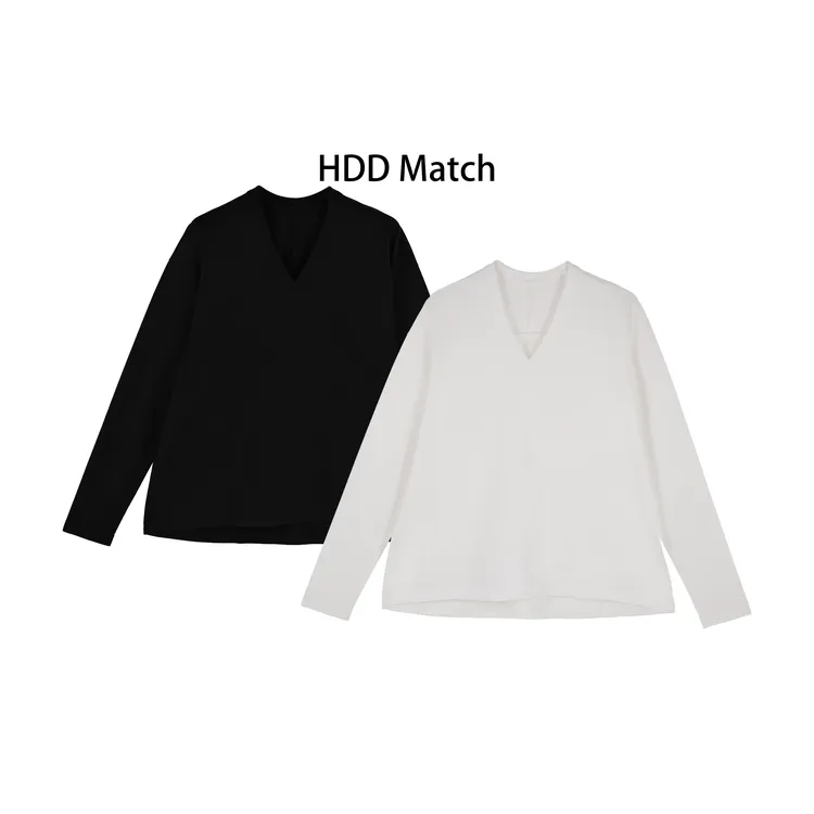HDD- "宽松自我" 棉 女款V领纯色宽松百搭T恤打底  Y1023