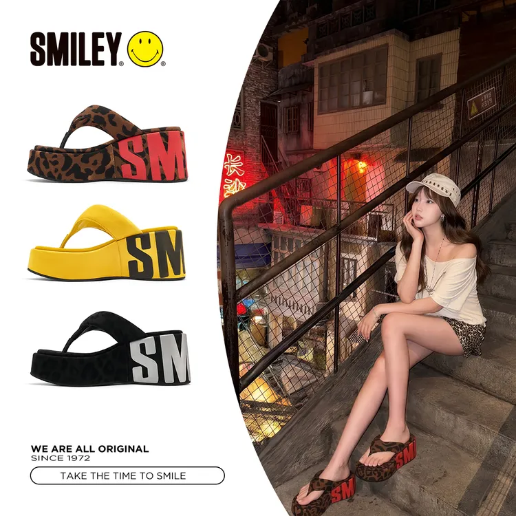 SMILEY笑脸厚底增高夏季外穿夹脚人字拖女时尚百搭松糕坡跟凉拖
