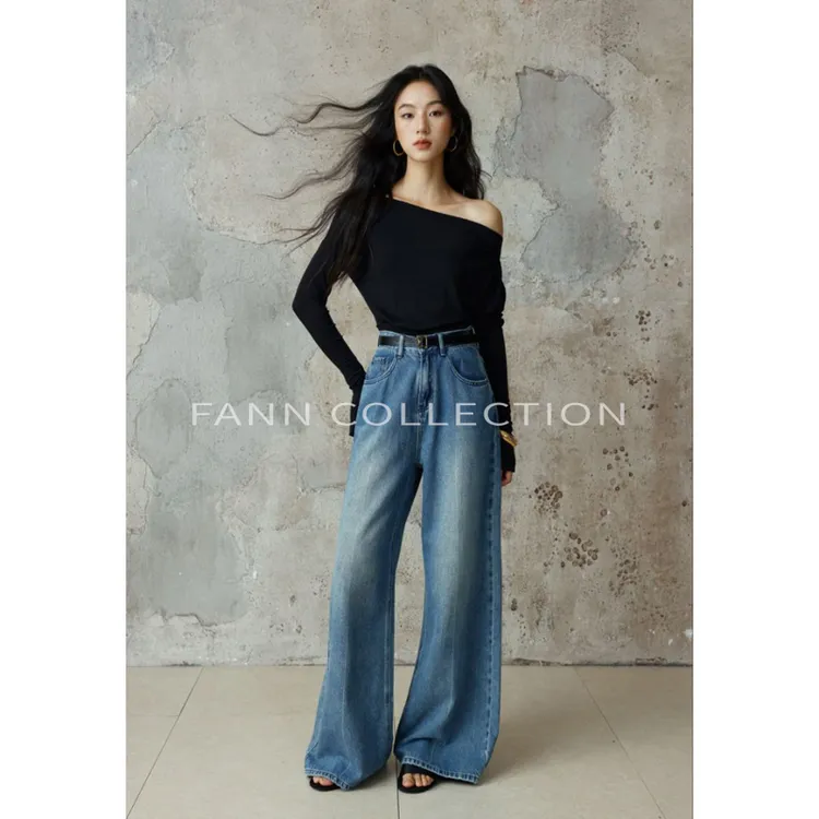 饭饭FANN COLLECTION 曼彻 复古水洗百搭高腰直筒牛仔裤FANNB079