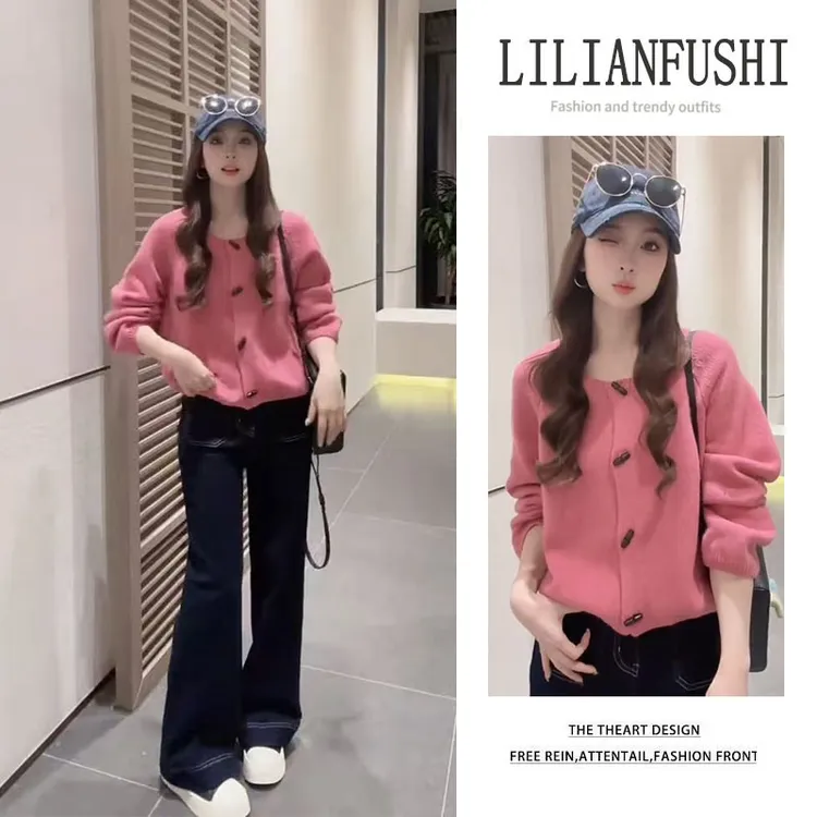 【备受好评】韩系穿搭早秋2025新款毛针织衫气质毛衣休闲裤两件套潮