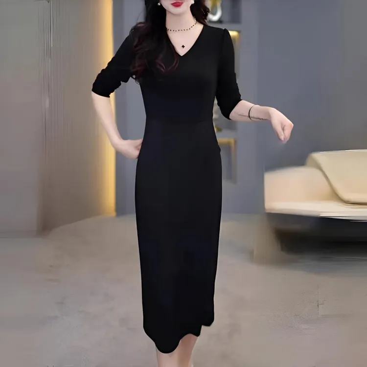 【衣雅严选】8102-894新款原版正版丝光弹力缎长袖显瘦洋气连衣裙