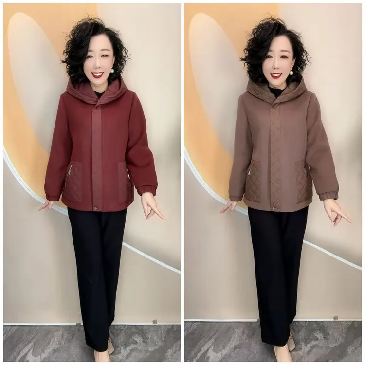 21新款优雅妈妈纯色加加衬宽松大码大方厚外套，衣长66