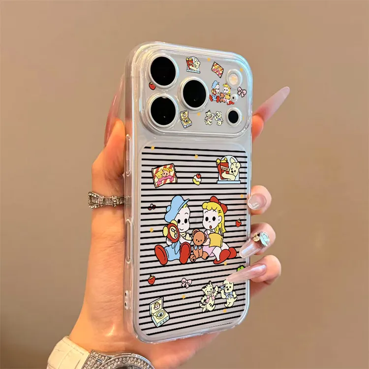 卡通条纹原田治大视窗适用苹果17PROMAX磨砂水晶手机壳iPhone1514