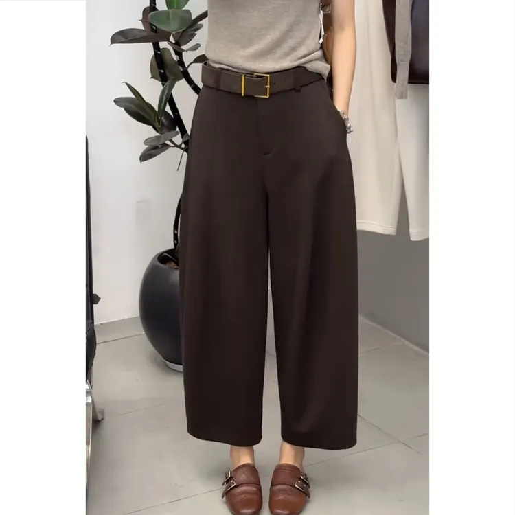 艾塔莉早秋透气长裤纯色气质修身复古小西装休闲裤高腰长裤百搭女
