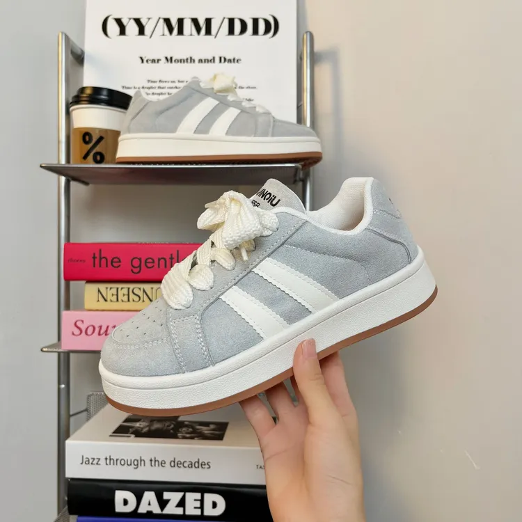 环球女鞋灰色休闲板鞋女款2025新款秋季厚底百搭德训鞋韩版低帮鞋