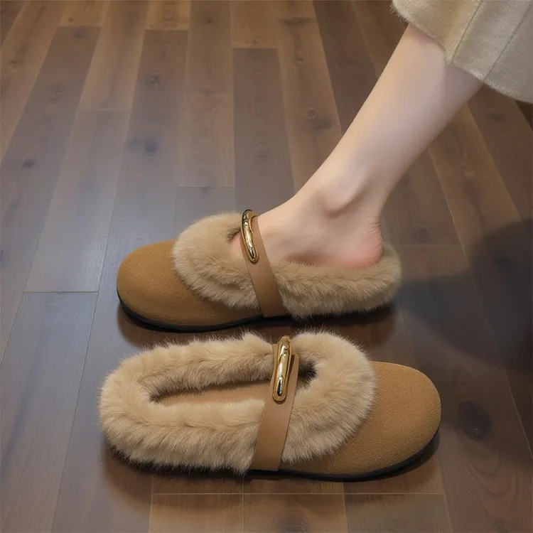 【水貂绒】包头毛毛半拖鞋女外穿2025新款秋冬美拉德加绒防滑棉拖