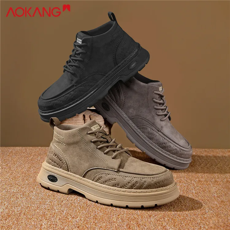 奥康男鞋2025秋冬新款时尚靴子男士复古百搭厚底中帮休闲马丁靴