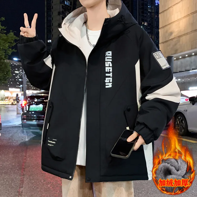 2025秋冬季青少年加绒加厚男士夹克港风时尚潮流百搭保暖学生外套