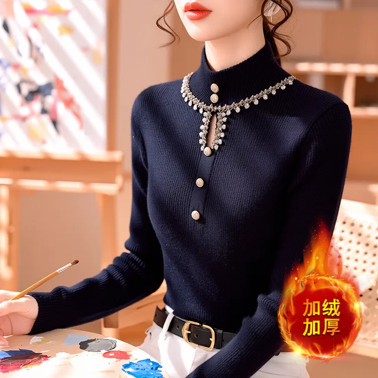 加绒加厚半高领针织衫女装毛衣女款爆款2025新款秋冬洋气保暖上衣