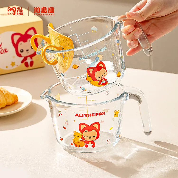 川岛屋&阿狸联名 过滤玻璃量杯带刻度厨房用食品级耐高温打蛋杯子