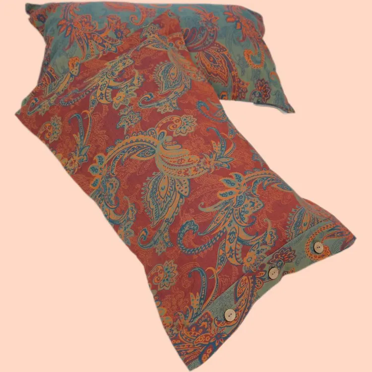 凤尾花48*74cm正宗纯棉双层纱枕头套椰壳扣原棉成人大号枕套枕皮