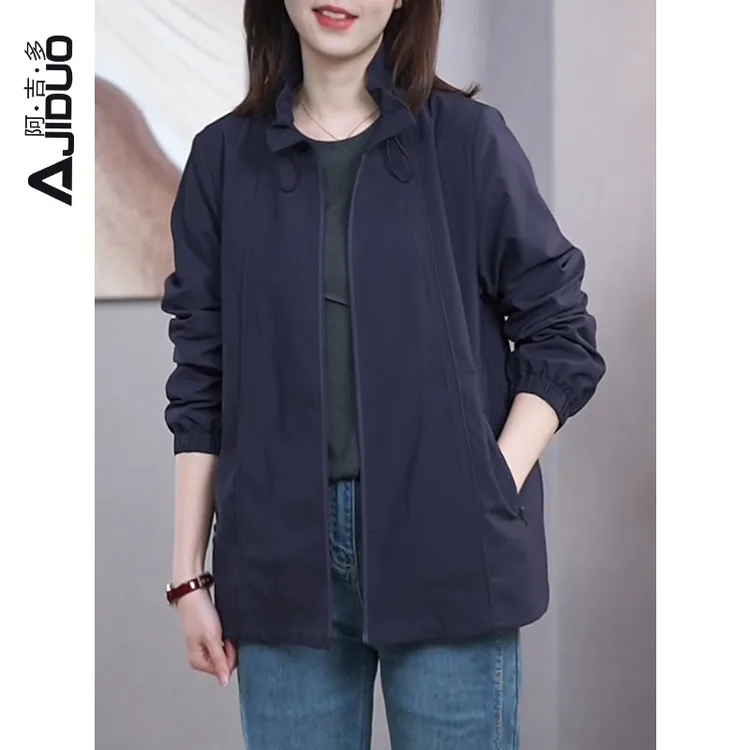 阿吉多A21152大码宽松高级气质花瓣领上衣长袖外套女2025年春新款