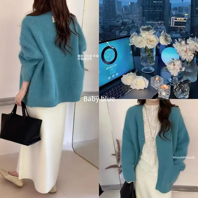 秋冬2025新款文艺简约毛衣外套女宽松外穿日系软糯长袖针织衫开衫