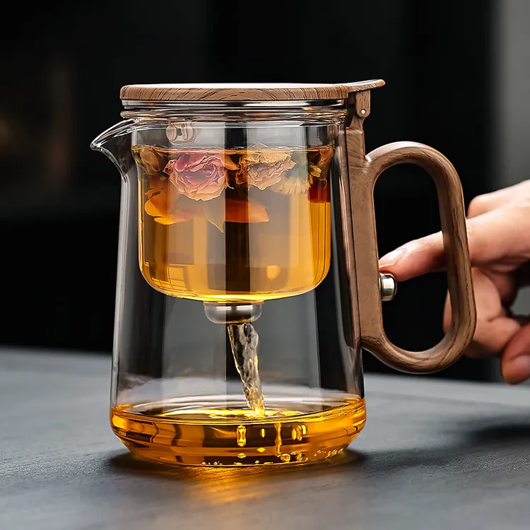 山河钛盖磁吸茶水分离杯飘逸杯一键过滤泡茶壶家用办公懒人泡茶器商品图
