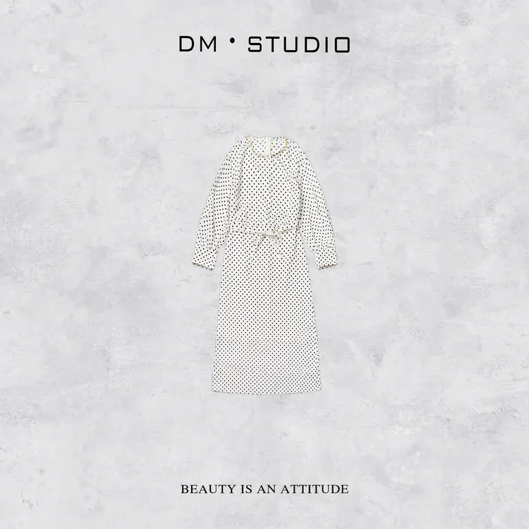 DEDM－DM•STUDIO/精致高级感小众气质百搭波点长袖连衣裙（QL35216）