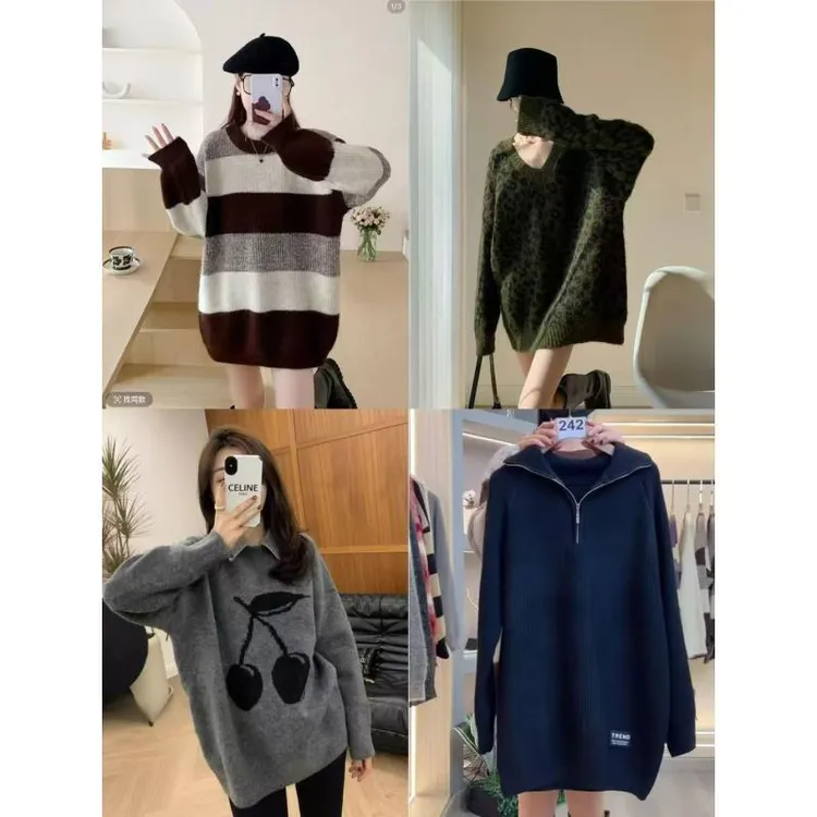 中长款百搭2025秋冬毛衣女针织衫时尚宽松显瘦外套韩版ins慵懒风