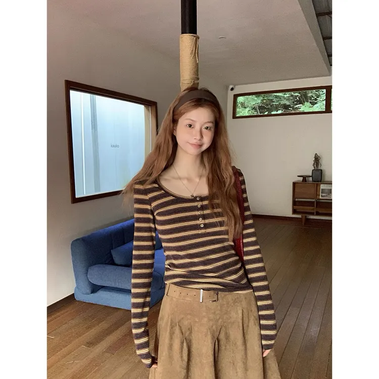 【张张专属】长袖条纹T恤女秋季+高腰半身裙ZC 9644#