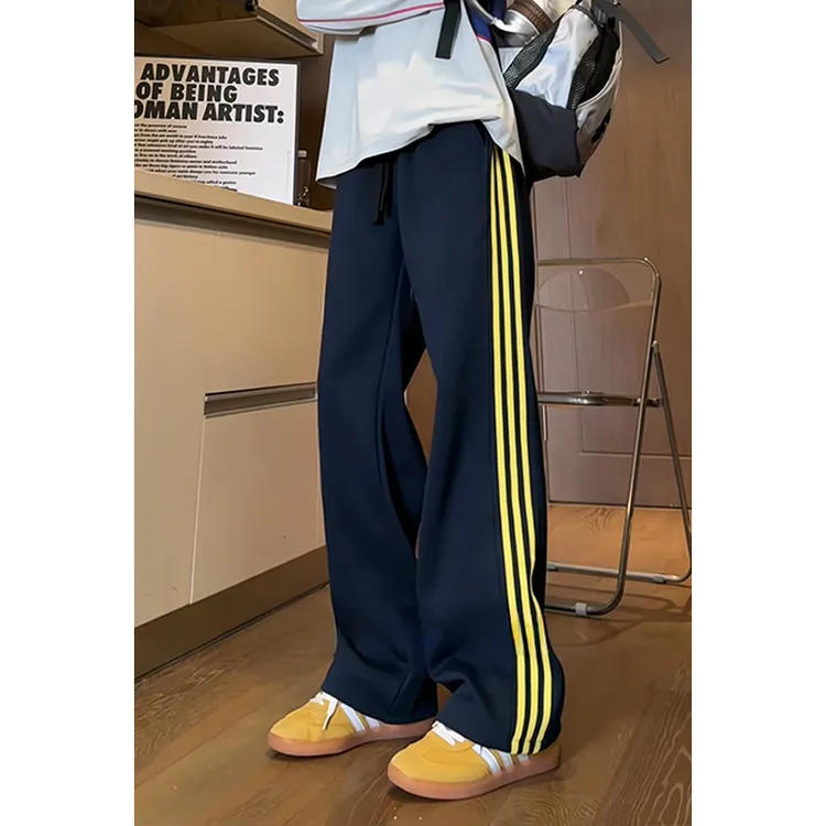 美式条纹三条杠卫裤男女同款秋季复古潮牌直筒休闲重磅宽松阔腿裤