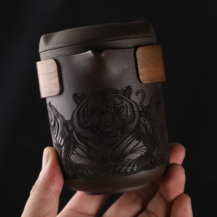 雕刻旅行茶具套装便携包户外快客杯紫砂六杯泡茶杯