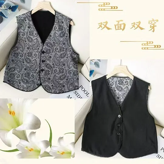 新中式国风女装马甲秋季新款双面双穿提花工艺高端品质中式马夹女