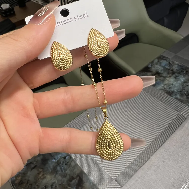 不锈钢项链 【2件套】金色韩版韩式女耳环法式欧美素款耳饰百搭1037