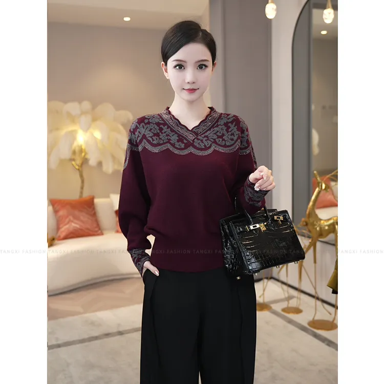 现货2025秋冬【LT-D885】含绵羊毛可外穿内搭打底针织衫红色毛衣女