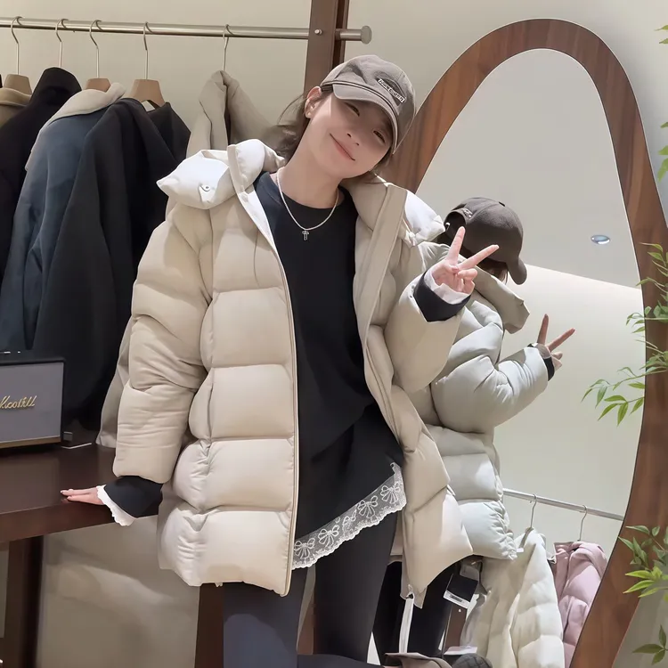 中长款泡芙羽绒服轻奢休闲连帽双拉链加厚羽绒服