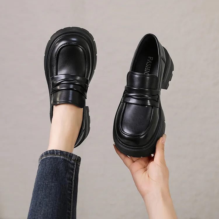 厚底小皮鞋女2025春秋新款复古英伦风增高学院风一脚蹬松糕乐福鞋