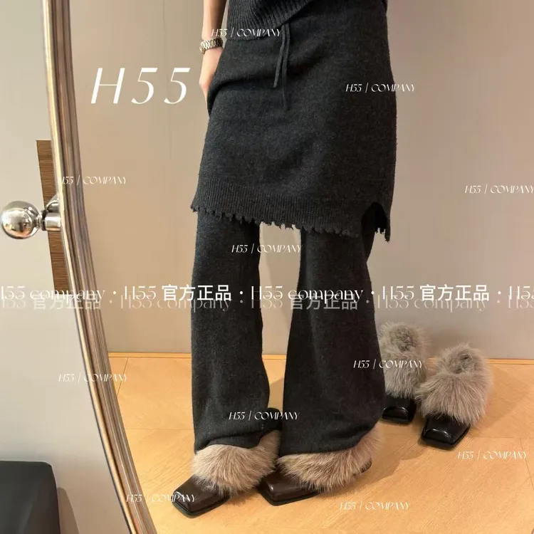 H55女鞋浮世绘皮面方头法式保暖单鞋包头新款秋冬粗跟59-3055【HW】