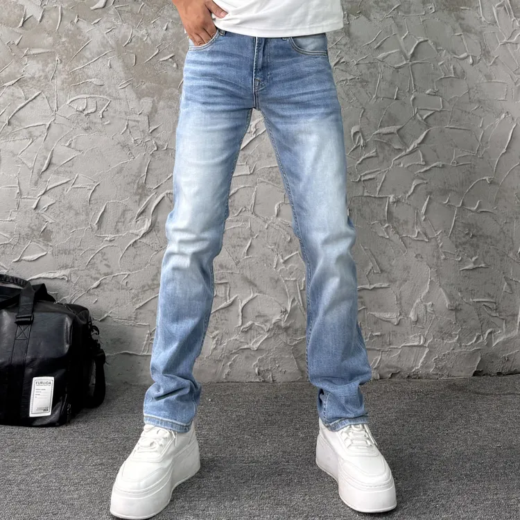 春秋季修身直筒牛仔裤抗皱耐磨出游旅游显瘦显腿长潮男痞帅微弹力