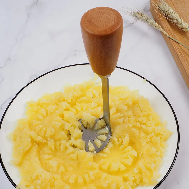 不锈钢手用捣泥器异形木柄大号土豆泥压泥