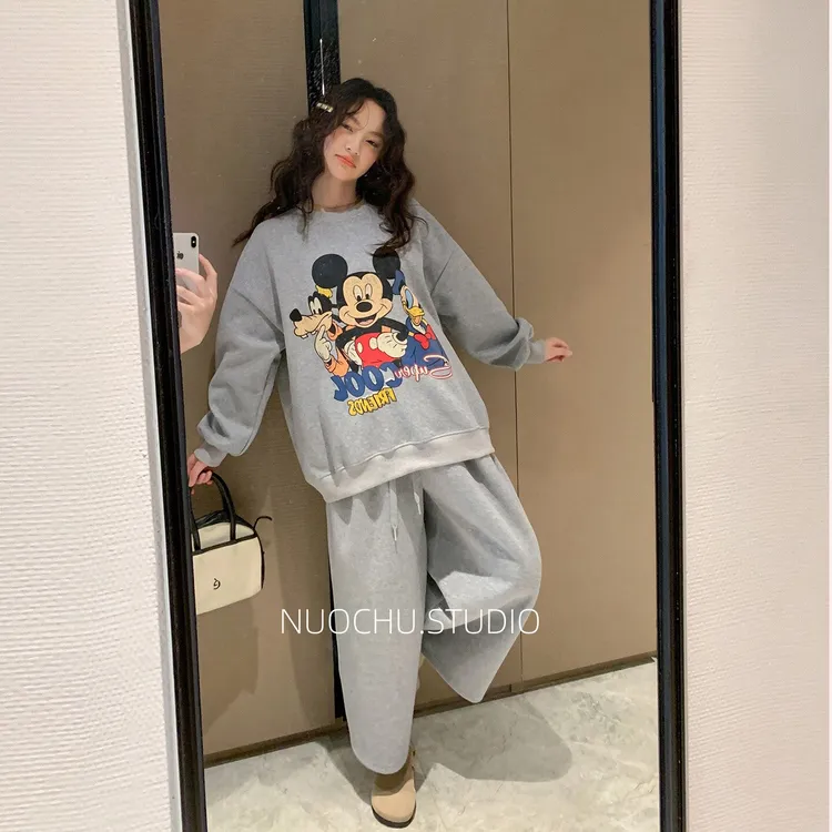 韩系减龄显瘦米奇卫衣套装~孕妇装休闲时尚休闲阔腿裤子春秋上衣