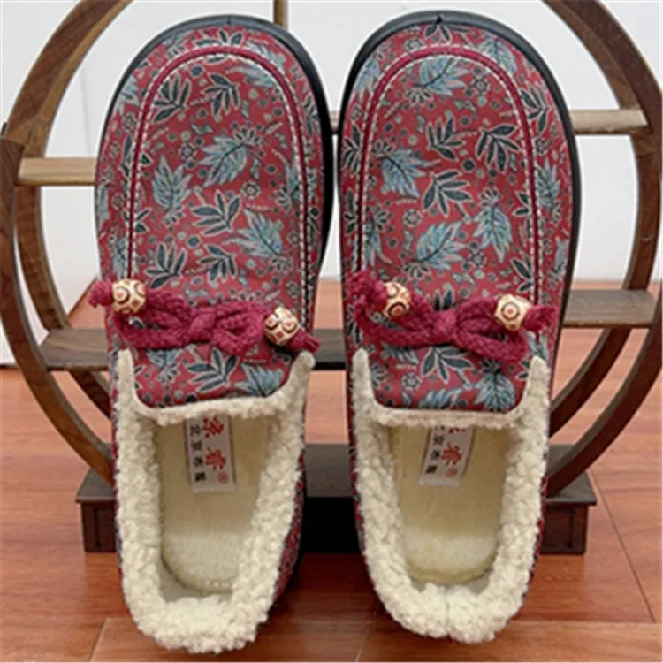 冬季新款老北京棉鞋加绒加厚一脚蹬妈妈鞋防滑保暖软底女鞋毛毛鞋