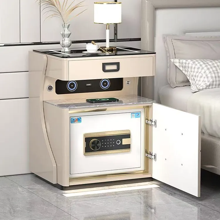 床头柜保险箱一体轻奢高级家用无线充带灯蓝牙音响免安装2025新款