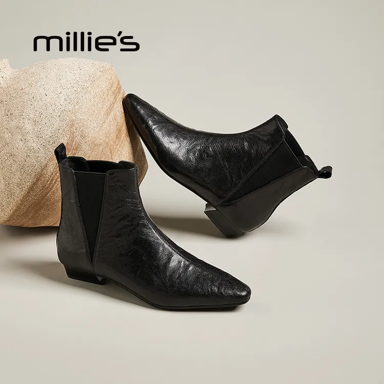 妙丽复古港风纯色冬季中跟切尔西靴靴子休闲女靴秋季秋冬