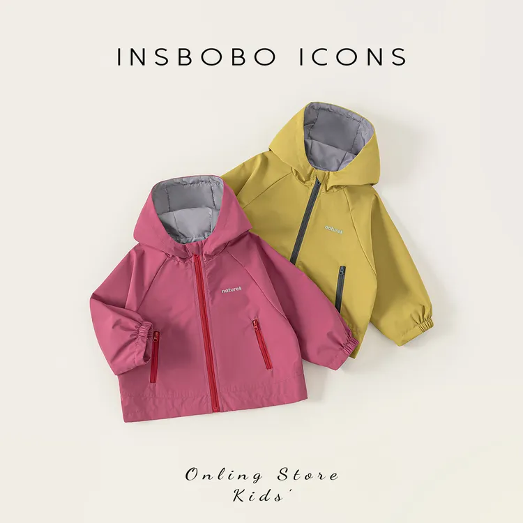 QY85198【秋】儿童上衣（连帽字母反光印花拉链口袋时尚冲锋衣）