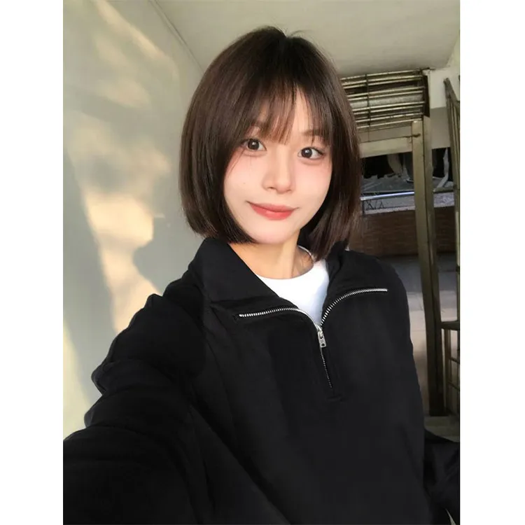 韩系ins风设计感Polo领卫衣女秋冬季加绒加厚宽松半拉链外套上衣