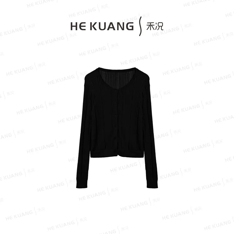 禾况HEKUANG【丝绒轻影】洋气爆款镂空修身长袖针织开衫X652 0129