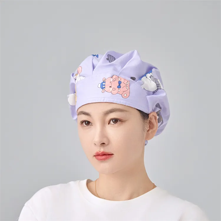 蓬蓬帽企鹅女长发医生护士帽全棉印花薄款大图美容师牙科工作帽子