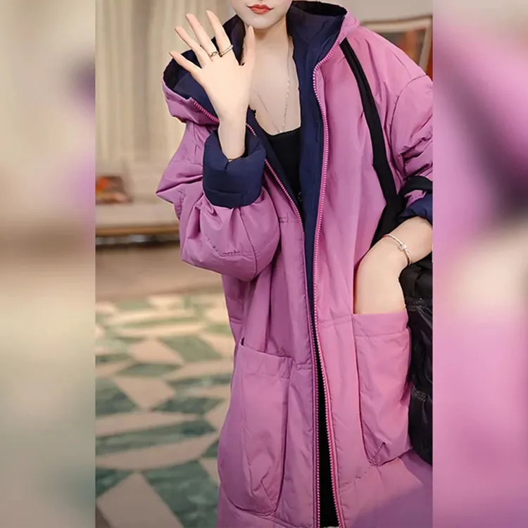 时尚加厚保暖连帽棉服外套2025秋冬新款洋气显瘦设计感双面穿棉衣