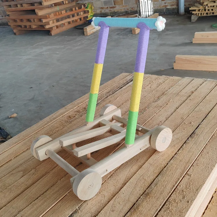 手工彩虹无漆实木宝宝学步车婴幼儿安全助步手推车学走路神器