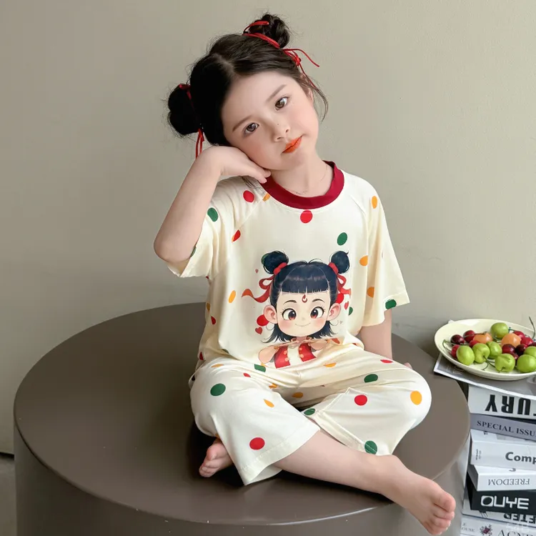 儿童莫代尔睡衣女童夏季薄款家居服套装新款女孩宝宝夏款空调服